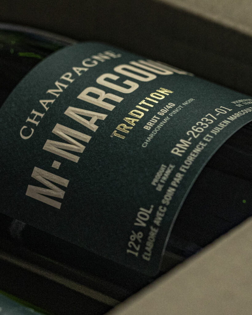 Étiquette champagne M.Marcoult — typographie et identité visuelle branding · vrai studio