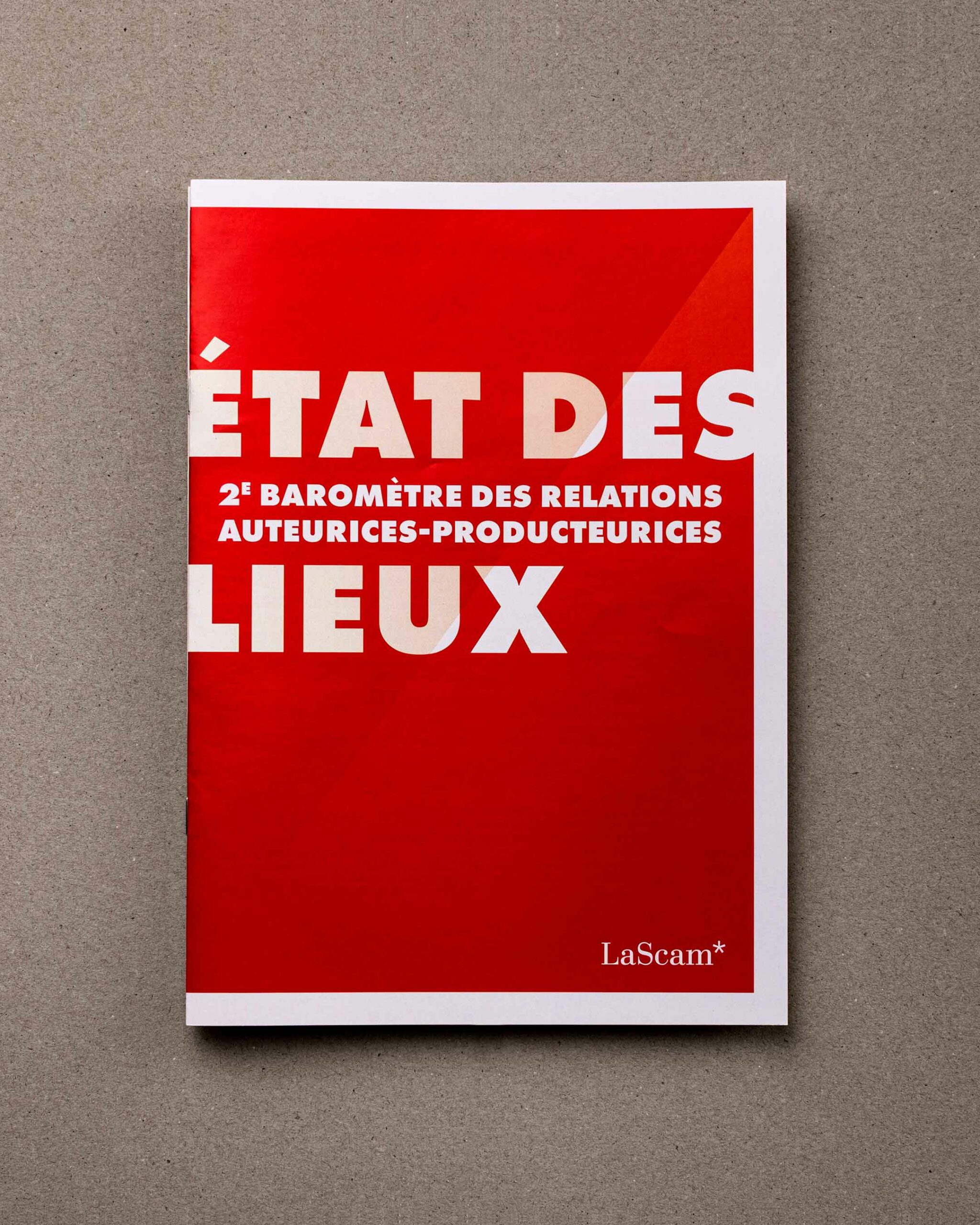 ID 1514 — Couverture d'État des Lieux, 2e baromètre des relations auteurices-productrices, LaScam* — direction artistique vrai studio